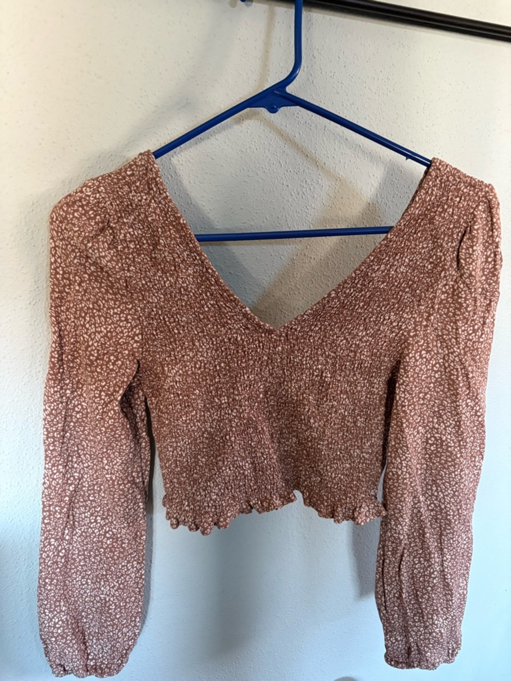 URBAN Romantics Dusty Rose Smocked Crop Top with White Ditsy Print